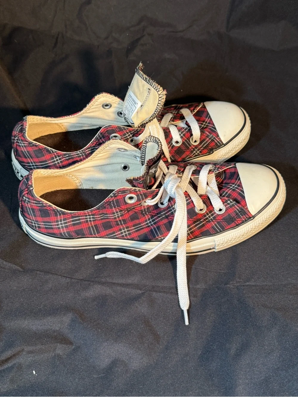 Converse Red & Black Plaid Low Top Sneakers - Picture 3 of 8